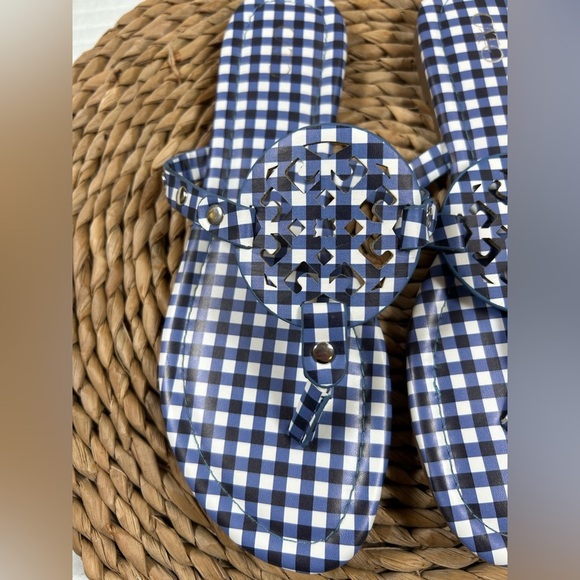 Blue and White Gingham Sandals. Size 9 - Picture 2 of 4